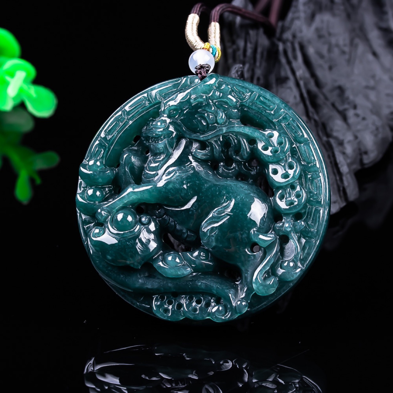 Vintage Necklace - Burmese Jadeite Dragon Pendant Gemstone Real