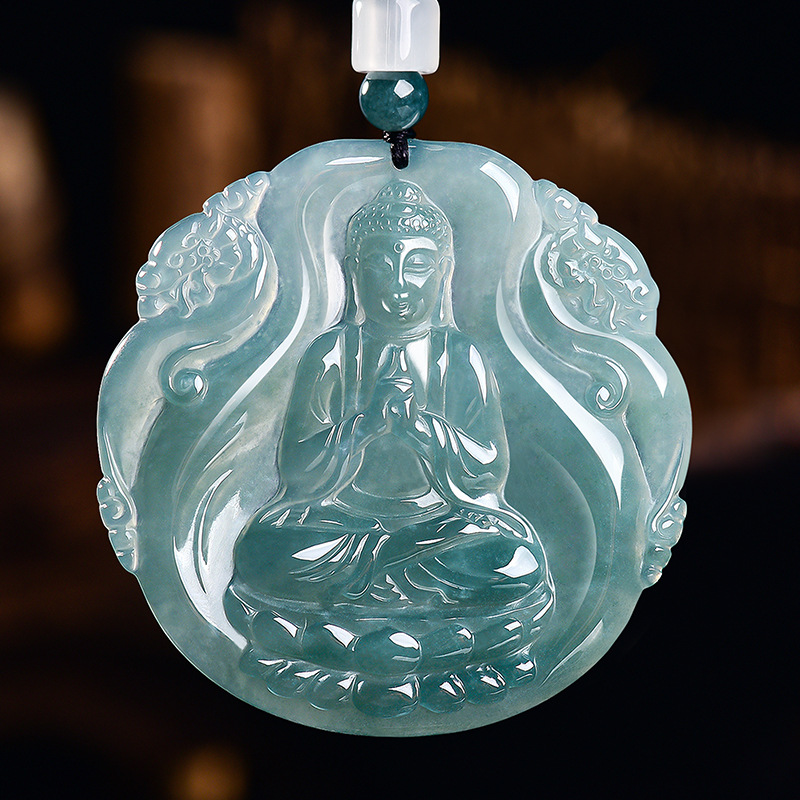Vintage Necklace - Natural Burmese Jadeite Buddha Pendant Necklace