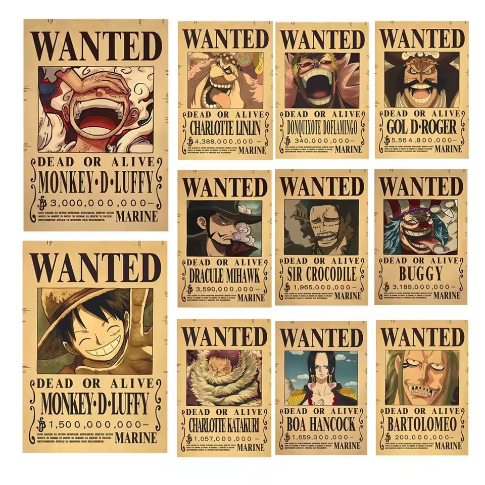 Vintage Collectible Dolls - Anime One Piece Bounty Wanted Posters