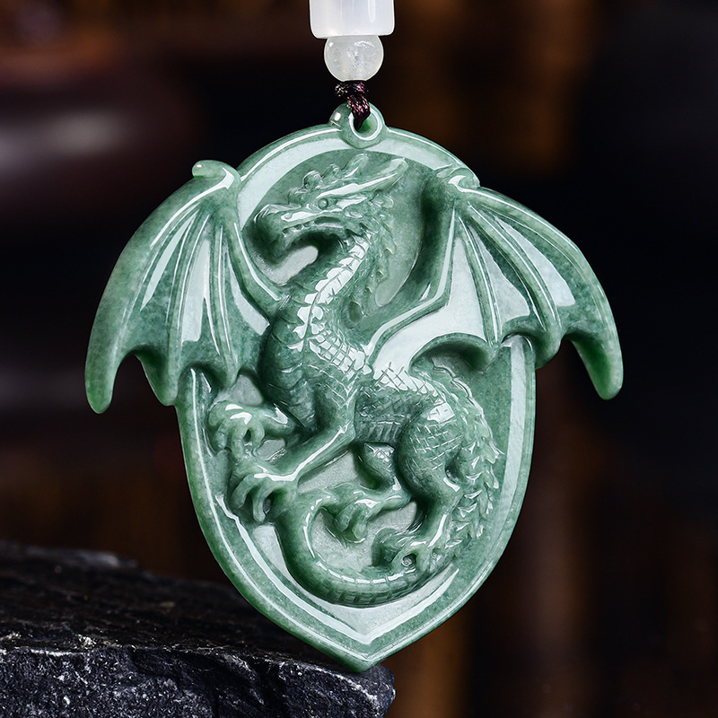 Vintage Necklace - Natural Burmese Jadeite Dragon Pendant Necklace