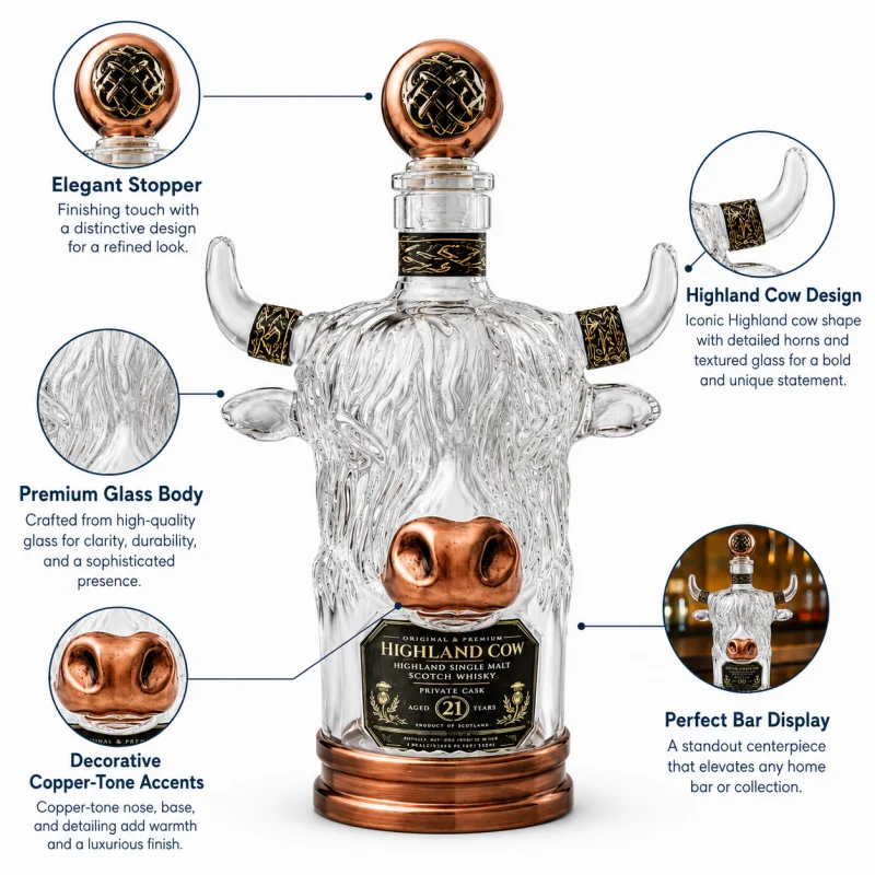 Novelty Highland Cow Glass Whi - Vintage Collectible Liquor Bottles recension och pris