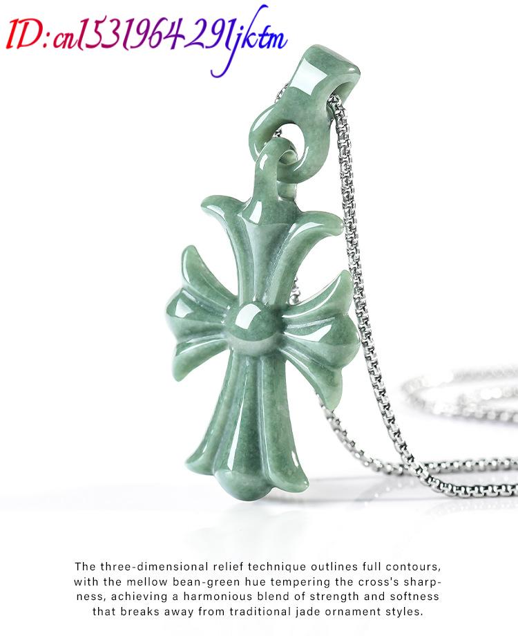 Natural Burmese Jadeite Cross  - Vintage Necklace recension och pris